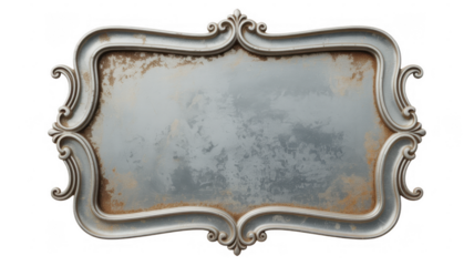Vintage silver frame with ornate details isolated on a transparent background