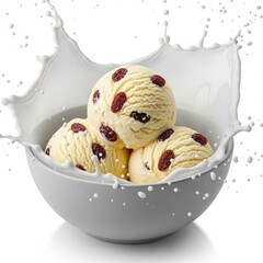 Creamy vanilla ice cream with raisins