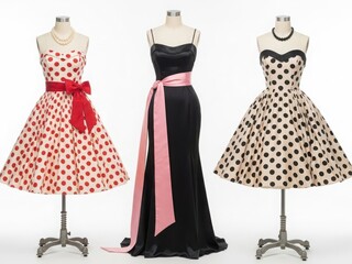 Vintage polka dot dresses on display