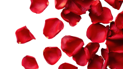 Close up top view of many red rose petals against transparent checkered backdrop