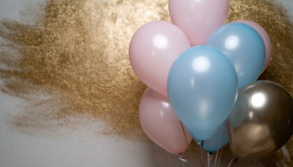 Pastel Balloons Against a Textured Gold Background for Celebrations.