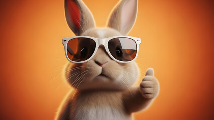 Cute white rabbit wearing sunglasses giving thumbs up vector illustration