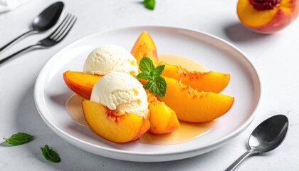 Peach Melba Dessert - A Classic Delight with Ice Cream.