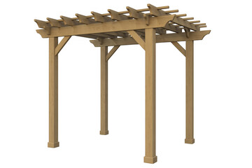 Wooden pergola structure with beams and posts garden isolated on a transparent background