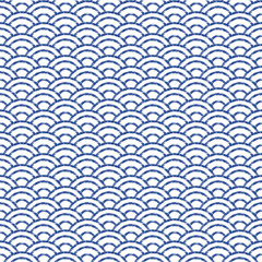 青海波文様  シームレス　手描き　青　背景透明