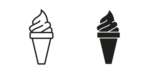 Ice cream cone icons in black glyph and liner versions for design.