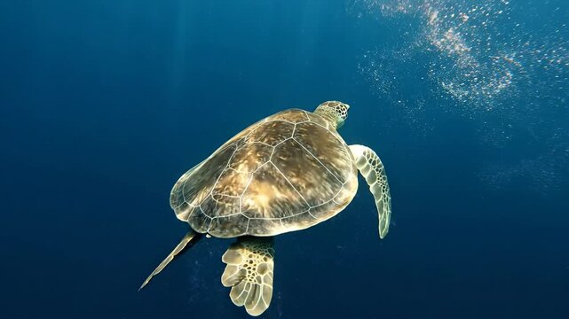 Graceful Sea Turtle Swimming Underwater in Crystal Clear Ocean Water