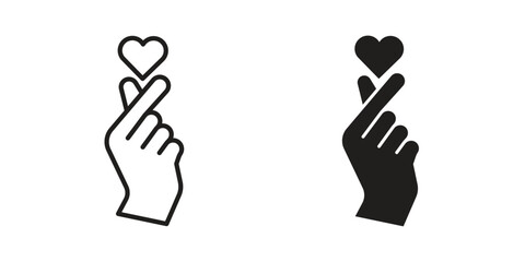 korean heart icons in black glyph and liner versions for design.