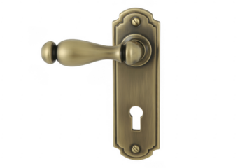 Antique brass door handle with keyhole vintage isolated on a transparent background