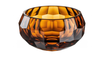 Amber glass bowl with facets faceted reflective isolated on a transparent background