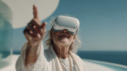 Silver Agility: Senior Using VR Headset in Modern Sun-Drenched Loft for Digital Wellness