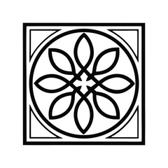 Geometric Floral Tile Ornament Black Line Square Frame Design