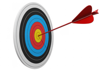 Archery target with red arrow isolated on a transparent background