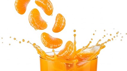 Vibrant mandarin orange juice splash with fresh segments