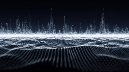 Abstract digital sound wave visualization over dark background