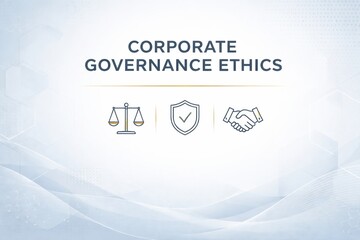 Concept of Corporate Governance Ethics With Symbols Representing Justice, Security, and Trust in Business Practices for Effective Management and Accountability