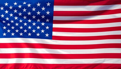 Obraz premium United States flag with thirteen red and white stripes and blue canton of fifty white stars, fabric texture.