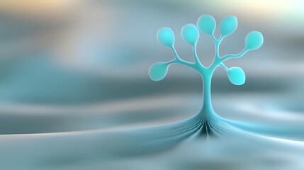 Ethereal glowing tree with luminous branches on soft blurred background. Mystical nature concept for meditation, spirituality and growth themes.