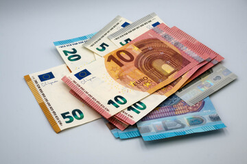 Obraz premium Small banknotes of low denominations, euro. 