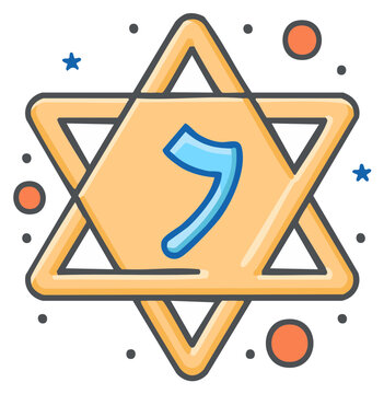 Jewish Star of David Symbol with Hebrew Letter Zayin and Colorful Elements