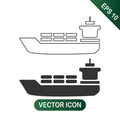 Outline and Solid Container Ship Icons for Logistics