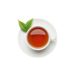 Cup of Tea Top View with Green Tea Leaves