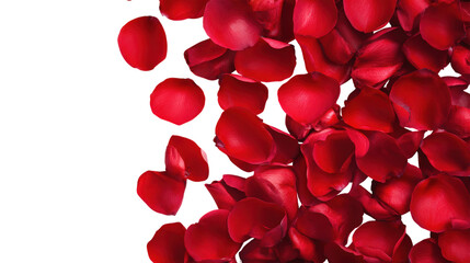 Collection of red rose petals filling corner of frame against transparent checkered area