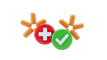 3D Rendering of Plus and Checkmark Icons with Capsules