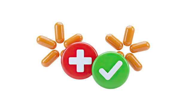 3D Rendering of Plus and Checkmark Icons with Capsules