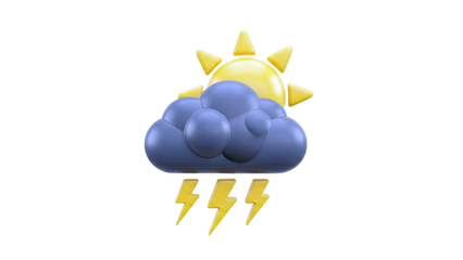 3D Weather Icon: Stormy Cloud with Sun and Lightning