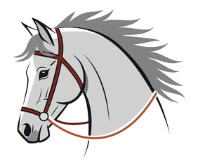 Horse head profile icon with a mane and bridle for equestrian sports horseback riding clubs equine therapy and ranch branding graphics