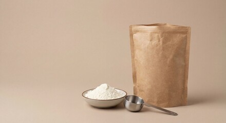 Kraft Paper Pouch with Protein Powder and Scoop