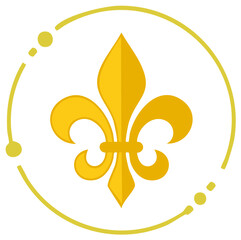 Elegant gold Fleur de lis heraldic symbol inside a modern circular dotted frame icon