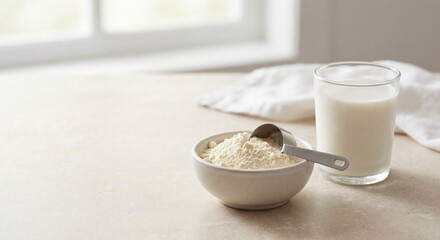Whey Protein Powder and Milk for Fitness Nutrition
