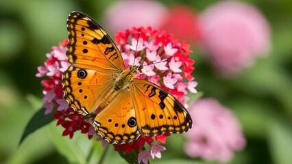 Bright Butterfly Resting on a Heart-Shaped Flower Cluster with Dreamy Romantic Lighting