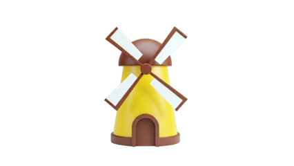 Cartoon Yellow Windmill with Brown Accents