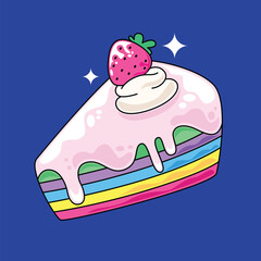 Hand drawn rainbow cake slice art vector illustration