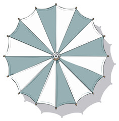 Striped Beach Umbrella Top View Illustration with Shadow, Outdoor Shade Structure Graphic