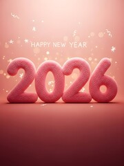 Soft Pink 2026 Digits on Gradient Background with Festive Elements