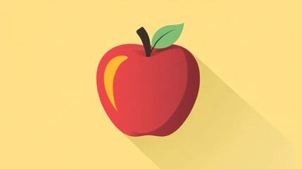 Vibrant red apple illustration against a yellow background with long shadow