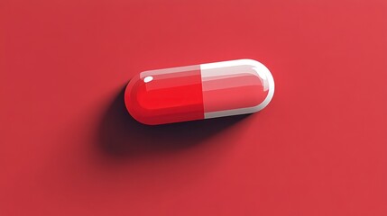 Vibrant red and white capsule on a smooth red surface for medical imagery