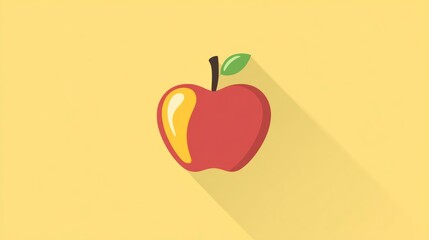 Vibrant red apple illustration against yellow background with shadow