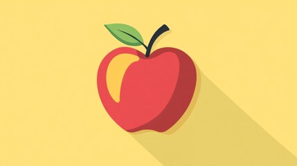 Vibrant red apple illustration on yellow background with long shadow