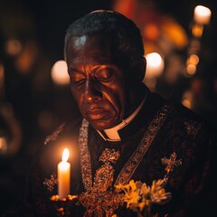Quiet reflection during a candlelit ceremony in a sacred space