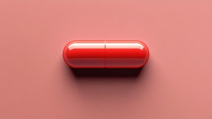 Vibrant red capsule on pink background pharmaceutical illustration