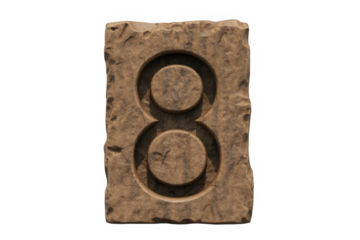 Carved stone number eight numeral isolated on a transparent background