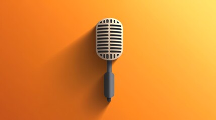 Vintage microphone on orange background studio shot with copy space for text