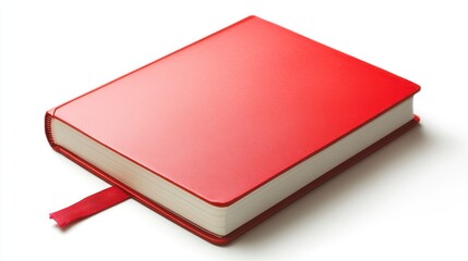 Vivid red notebook with bookmark on white background