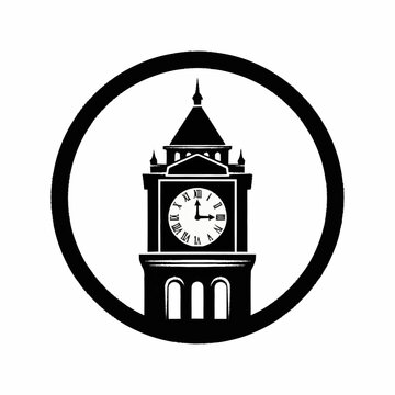 Classic Clock Tower Silhouette in Circular Frame.