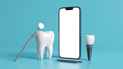 Modern dental care concept with tooth and smartphone illustration
